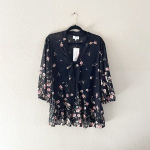 Sirenlily Black‎ Floral Top